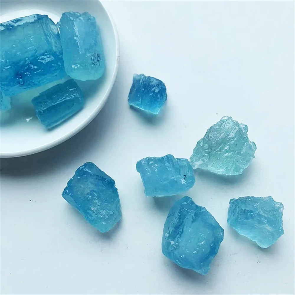 Natural Crystal Aquamarine Raw Stone Quartz Rock Collectible Mineral Specimen Healing Rough Gemstone Home Room Decoration