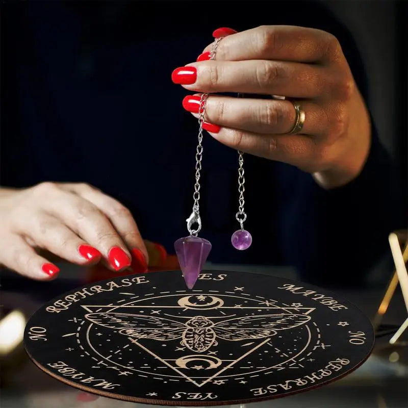 Wooden Pendulum Board Moon Star Divination Energy carven Plate Healing meditation Board Ornaments Metaphysical Altar Ouija Board