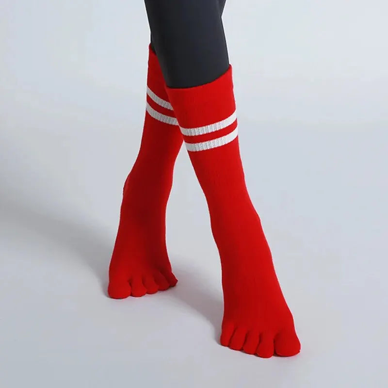 Women Breathable Yoga Socks Mid-tube Non-slip Five Finger Pilates Sports Sock Cotton Fitness Dance Ballet Indoor Floor Socks
