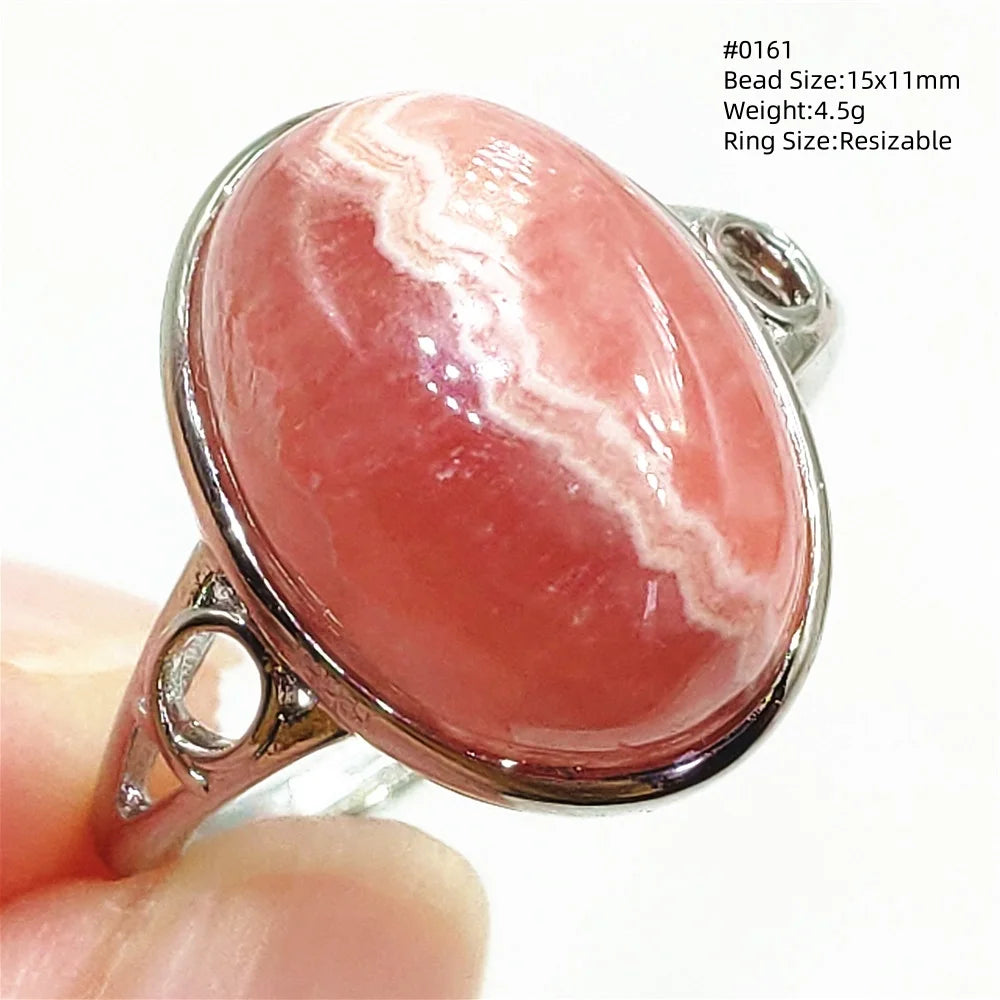 Natural Red Rhodochrosite Adjustable Ring Jewelry Rose Rhodochrosite 925 Sterling Silver Women Oval Bead AAAAA