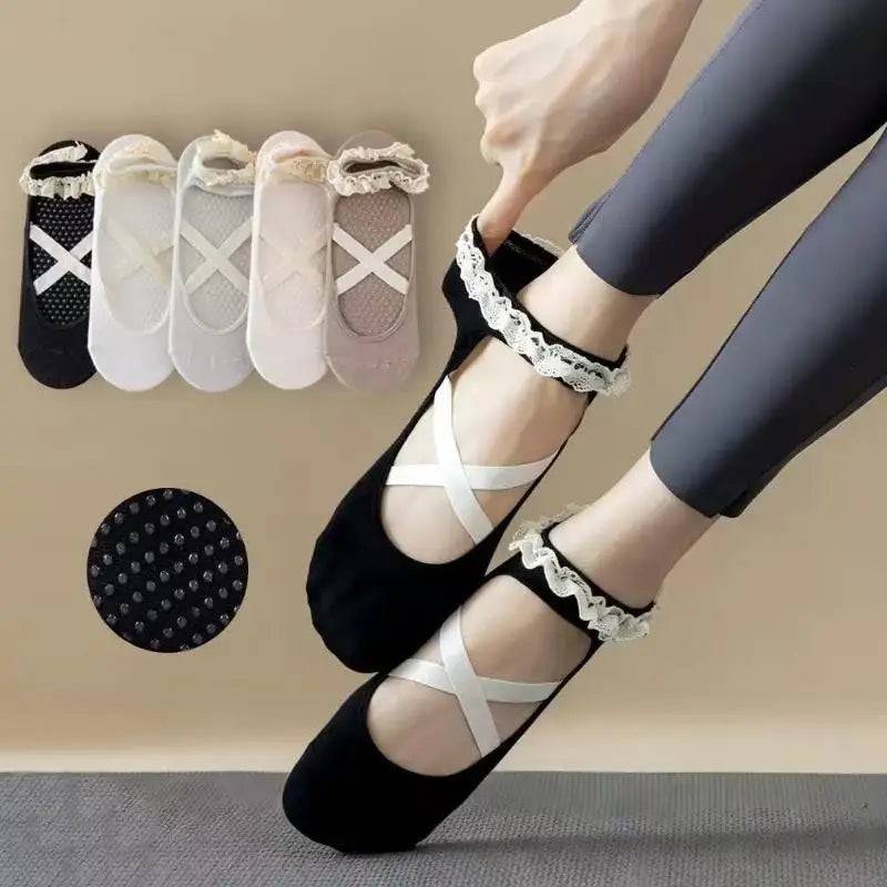 1Pairs Cute Lacework Pilates Socks Princess Women Yoga Socks Professional Backless Breathable Anti-Slip Ballet Sport Socks