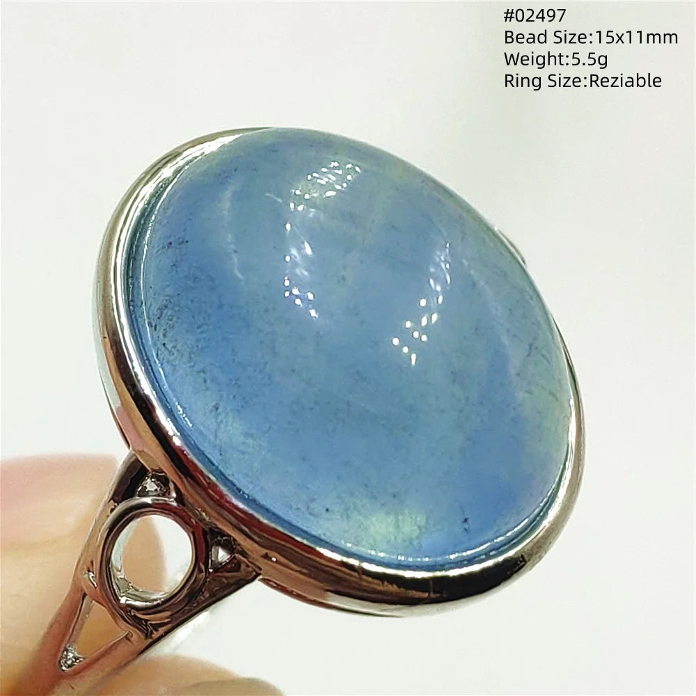 Natural Blue Aquamarine Beads Ring Adjustable Brazil Ring Oval 925 Sterling Silver Aquamarine Jewelry Women AAAAA