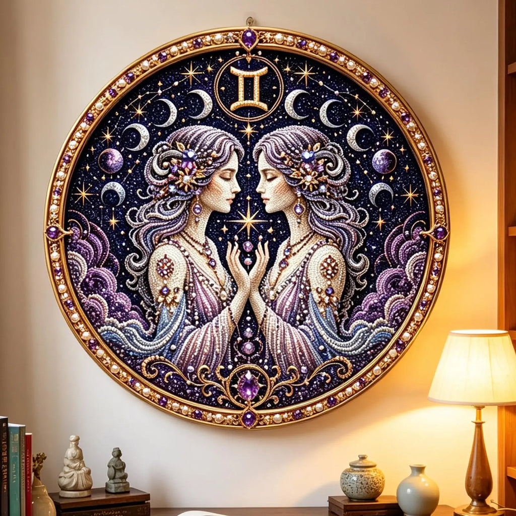 12 Zodiacs Signs Pearl Art Kit Round Constellation Themed DIY Beaded Artwork Astrology Wall Decor Craft Set for Zodiacs Lovers