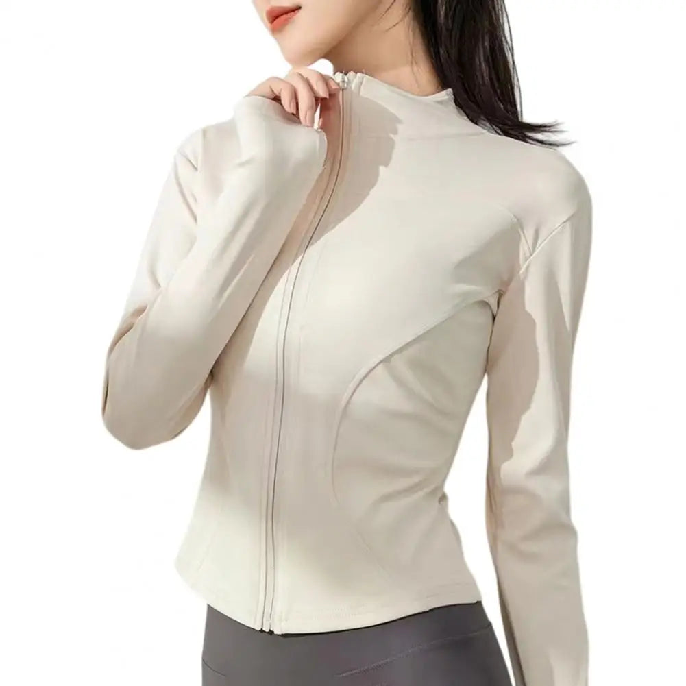 Yoga Clothes Thumb Hole Sleeves Yoga Top Women Long Sleeve Workout Tops Quick Dry Full Zip Crop Jackets Athletic for Running