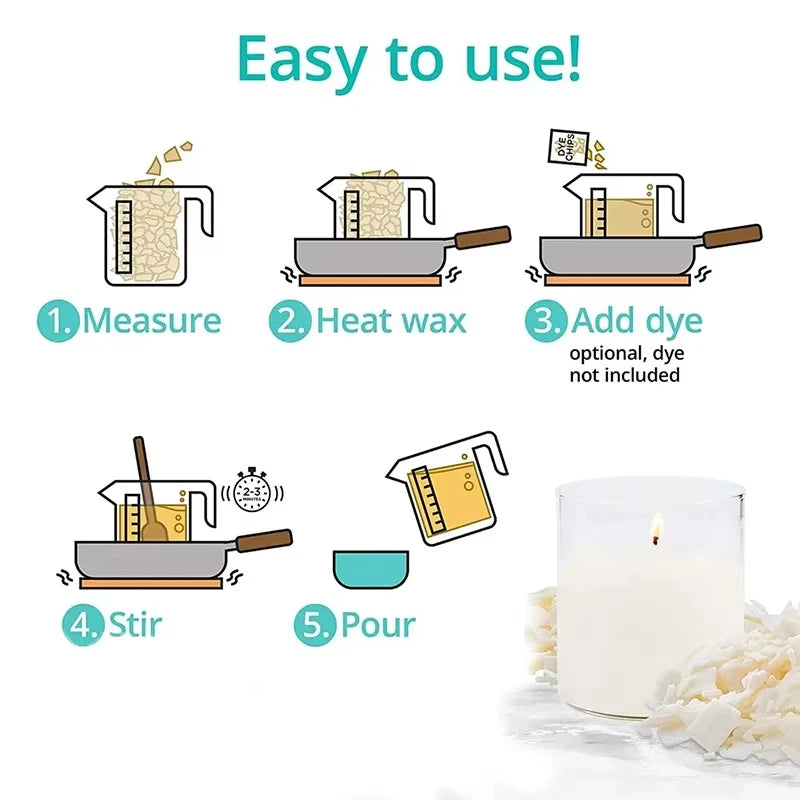 1kg/500/250/100g Pure Soy Wax for Handmade Candles Pre-Core Pigments Aromatherapy Material DIY Crafting Supplies