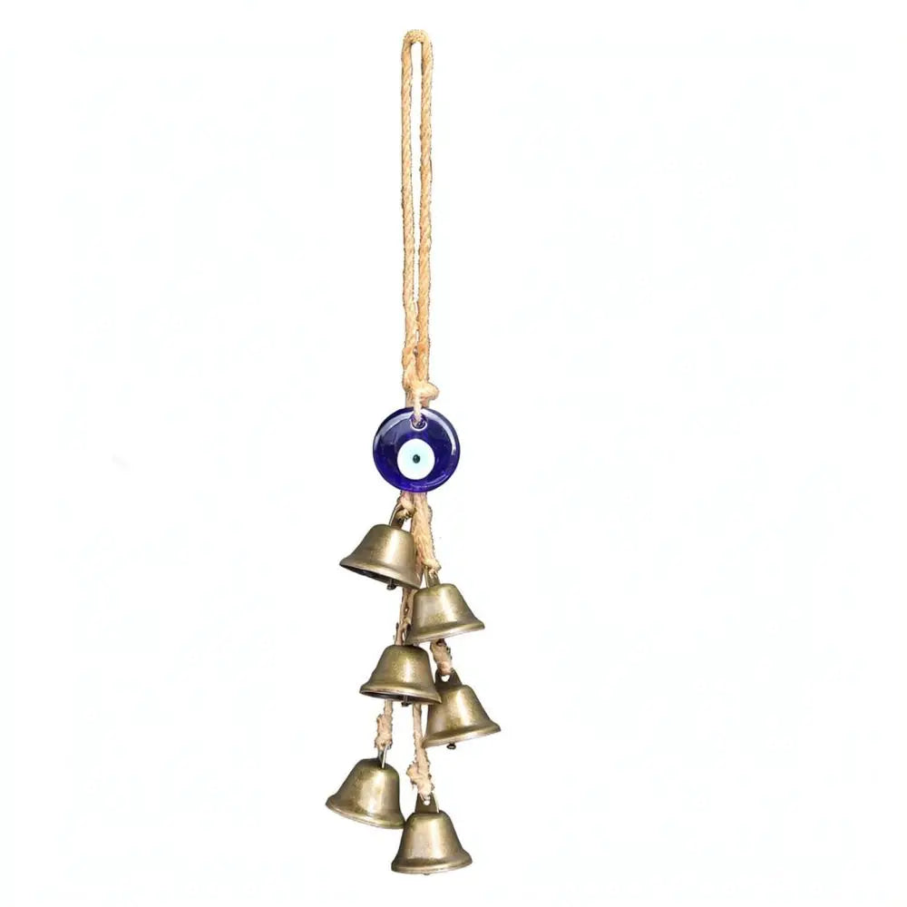 Retro Style Evil Eye Hanging Ornament Metal Bell Hemp Rope Wind Chime Garden Porch Decoration Unique Home Accessory