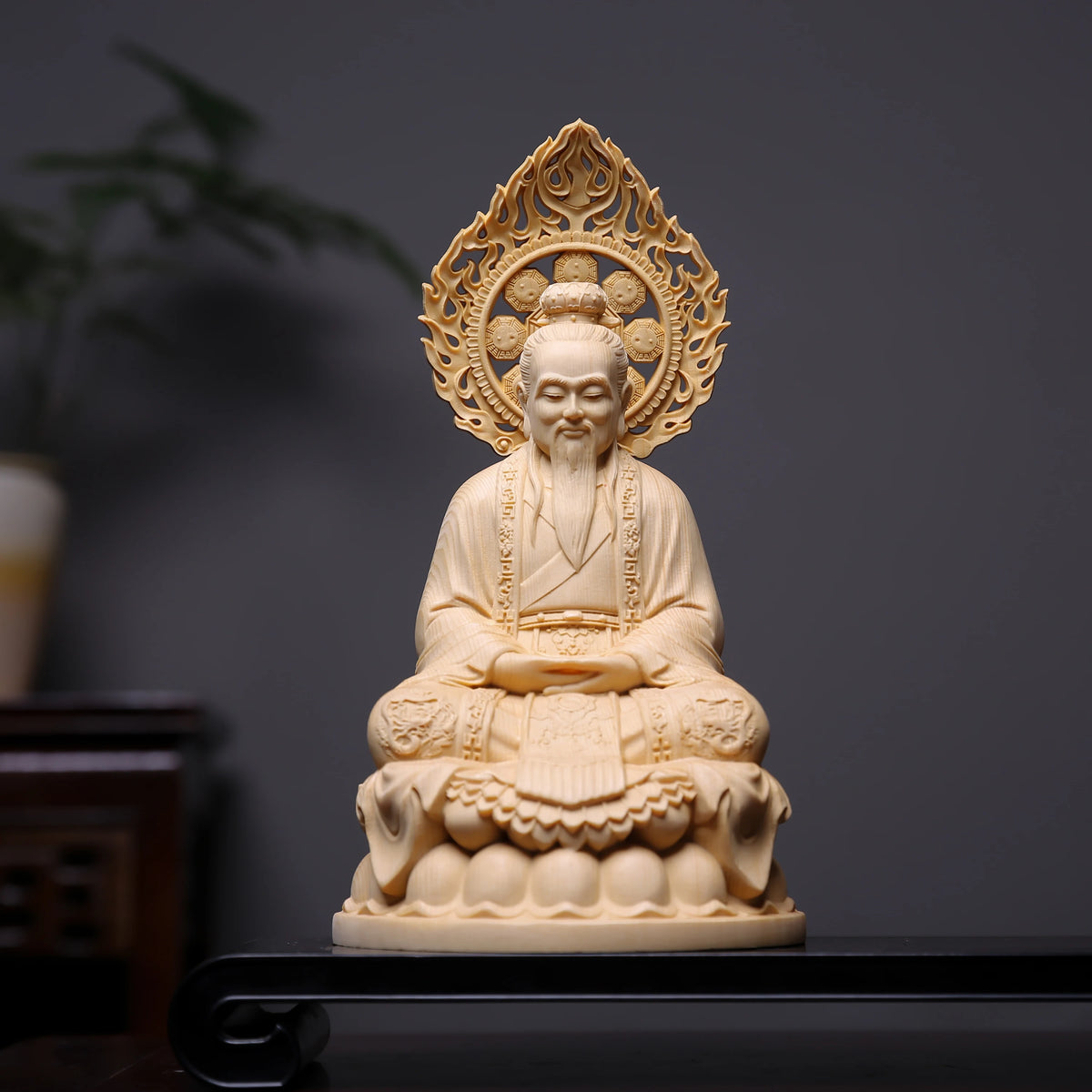 Hinoki Wood Hand Carved Sanqing Taoist Deity Statue Set Figurine Spiritual Altar Ornament Gift for Home Temple Decor