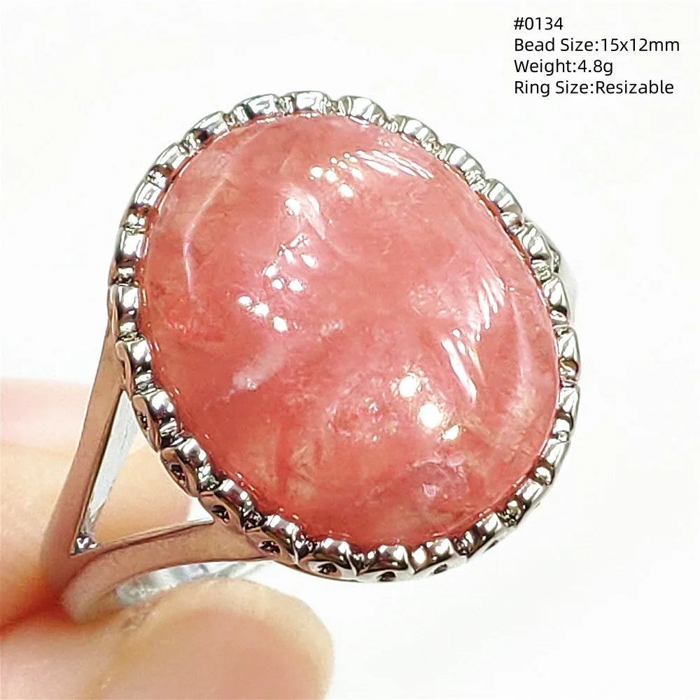 Natural Red Rhodochrosite Adjustable Ring Jewelry Rose Rhodochrosite 925 Sterling Silver Women Oval Bead AAAAA