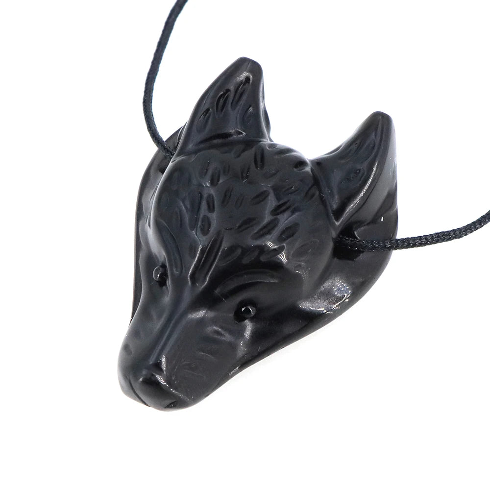 40mm Wolf Head Stone Pendant Natural Healing Crystals Statue Hand Carving Gemstone Wolves Animal Figure Jewelry Making Necklace