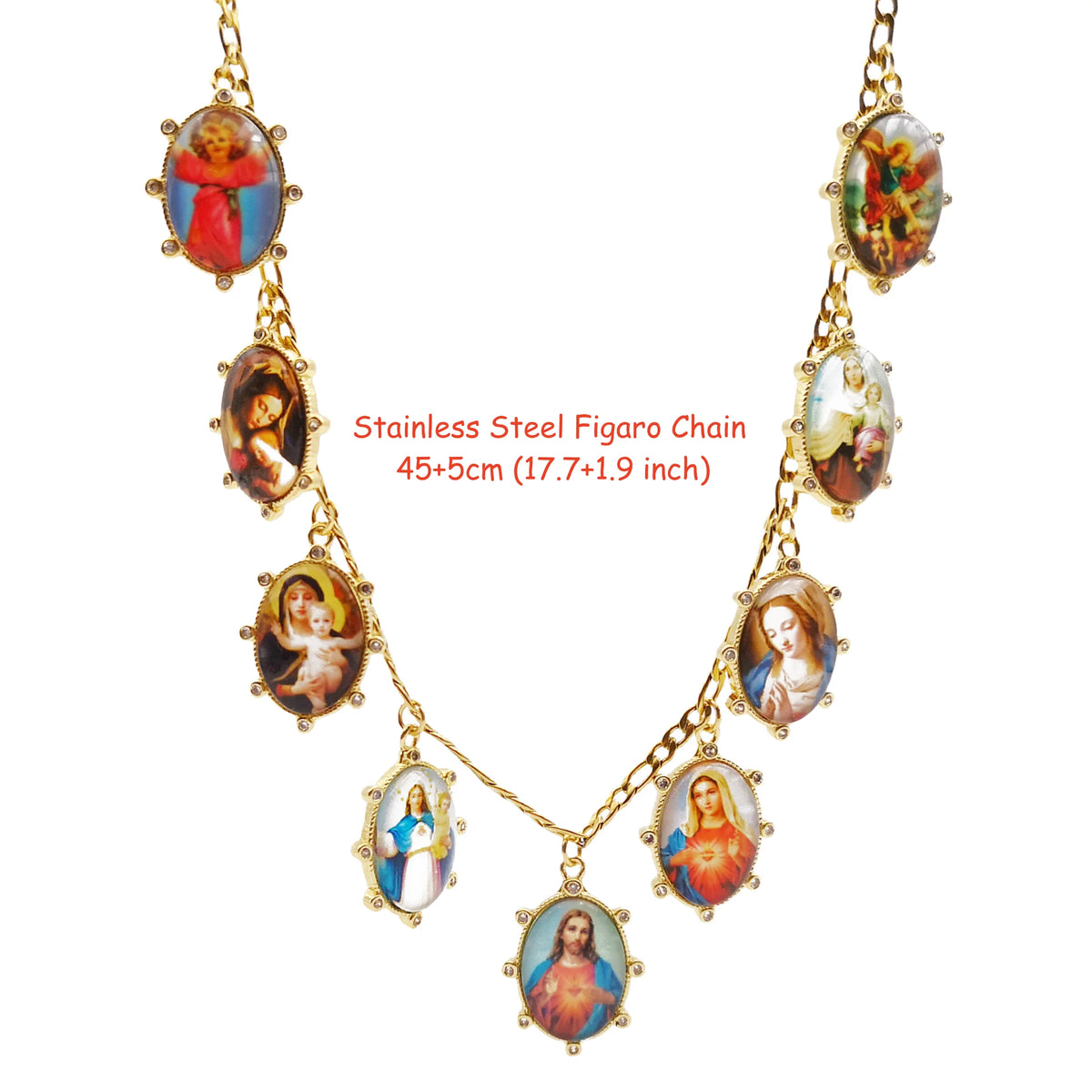 Gold Plated Enamel Virgin Mary Pendant Sacred Heart of Jesus Zirconia Edges Medal Necklace Divine Child Charms Catholic Jewelry