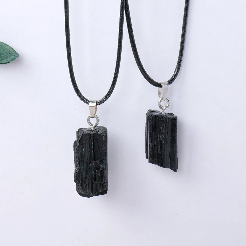 1PC Natural Crystal Black Tourmaline Raw Stone Unpolished Gem Pendant Necklace Quartz Jewelry For Man Gifts