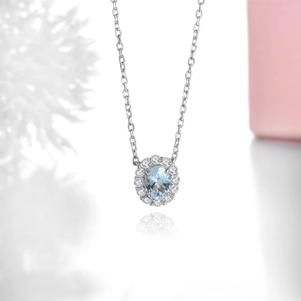 Natural Aquamarine Sterling Silver Pedant Oval Cutting Genuine Gemstone S925 Romantic Fine Jewelrys Daily Style Birthday Gifts