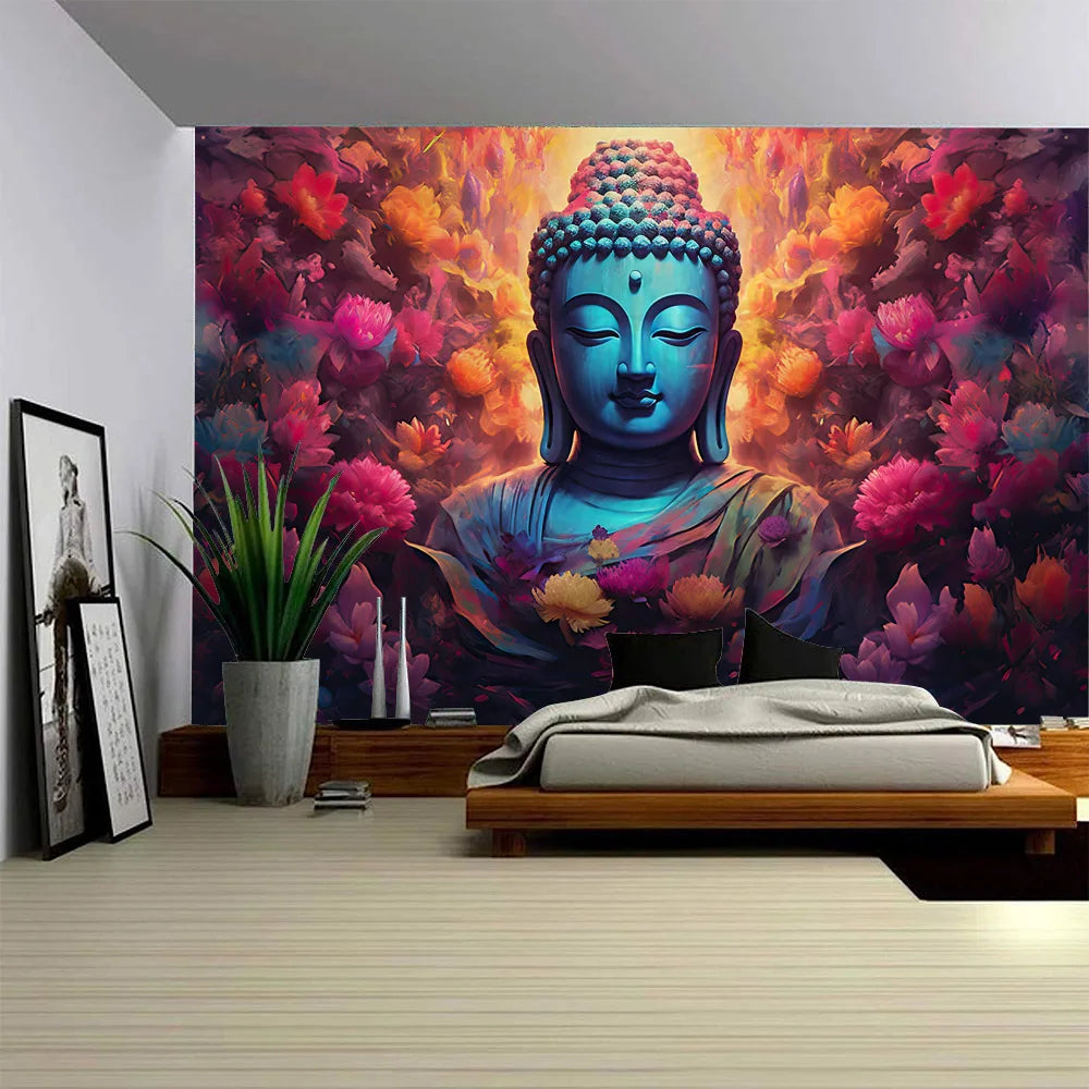 White Lotus Buddha Tapestry Wall Hanging - Zen Decor for Meditation Room Home Spiritual Yoga Studio Minimalist Enlightenment Art