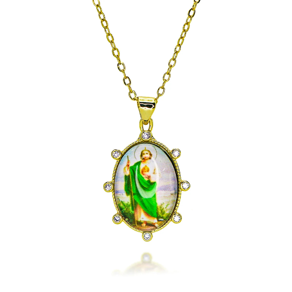 Gold Plated Enamel Virgin Mary Pendant Sacred Heart of Jesus Zirconia Edges Medal Necklace Divine Child Charms Catholic Jewelry