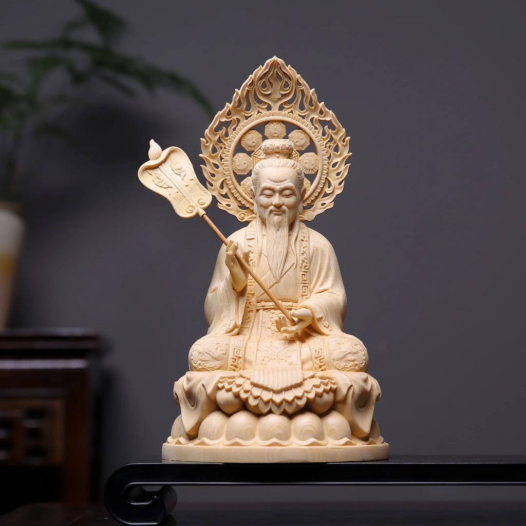 Hinoki Wood Hand Carved Sanqing Taoist Deity Statue Set Figurine Spiritual Altar Ornament Gift for Home Temple Decor