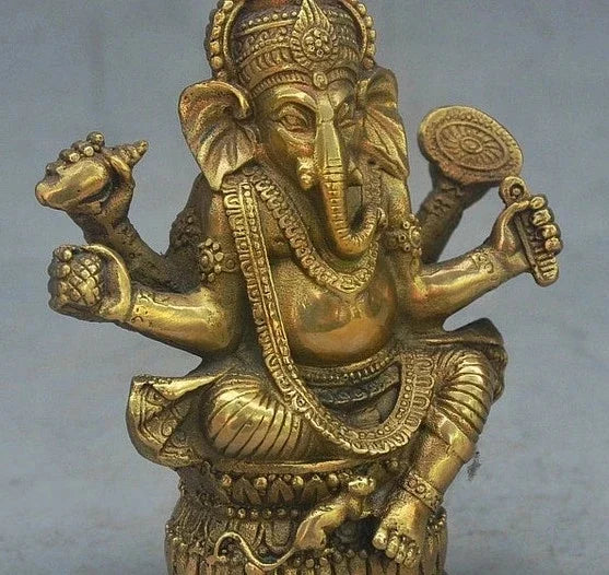 17CM Old Tibet Buddhism Bronze Ganapati Ganesh Lord Ganesha Elephant Buddha Statue