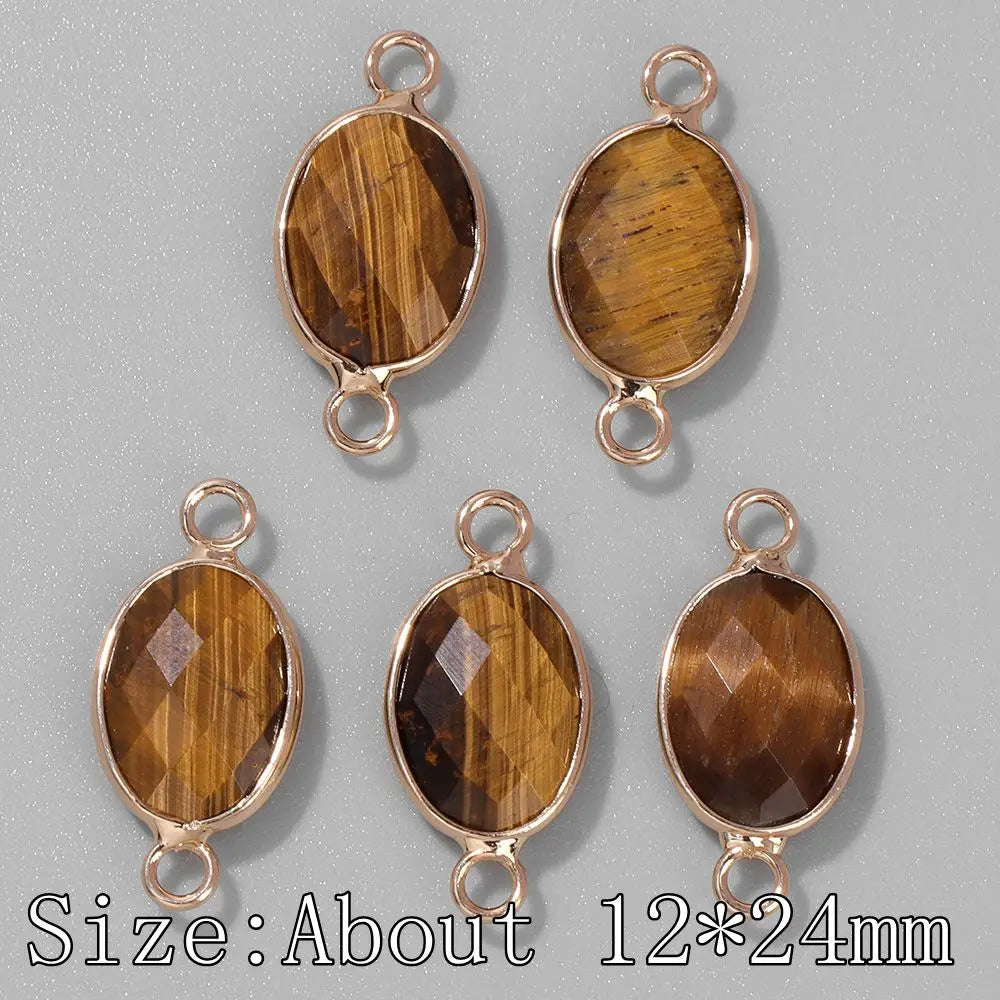 3Pcs Faceted Natural Stone Pendants Tiger Eye Crystal Double Hole Connectors Charm for Jewelry Making DIY Necklace Accessories