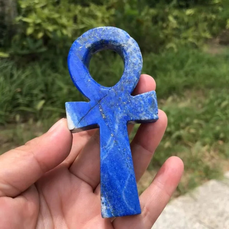 High-quality natural random lapis lazuli Anka ornament - Hand-Carved Egyptian Life Cross, Bohemian style, home decor crystal,