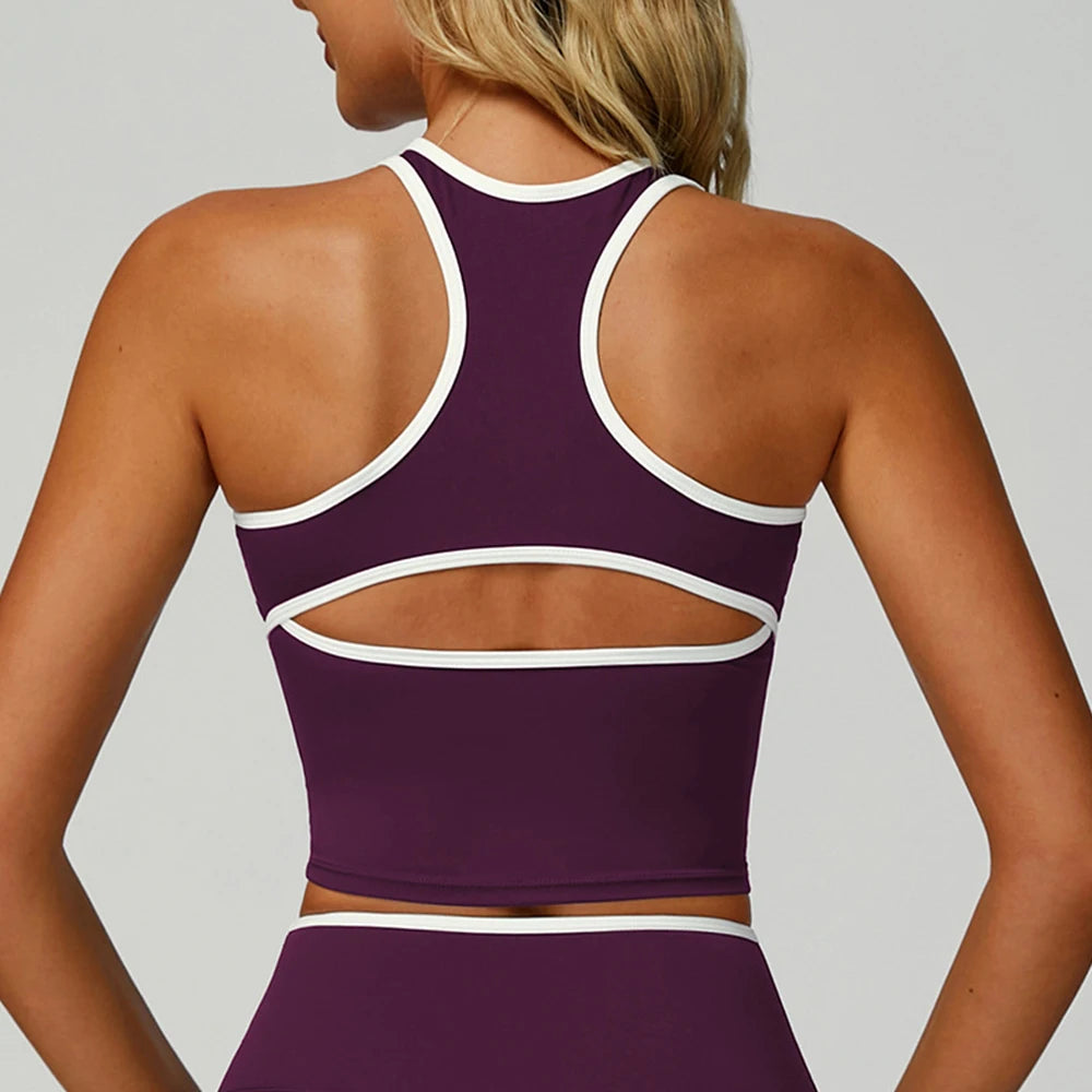 Color Block Sport Bra Yoga Vest Women High Strength Tight Top Comprehensive Training Gym Workout Yoga Underwear With Chest Pad