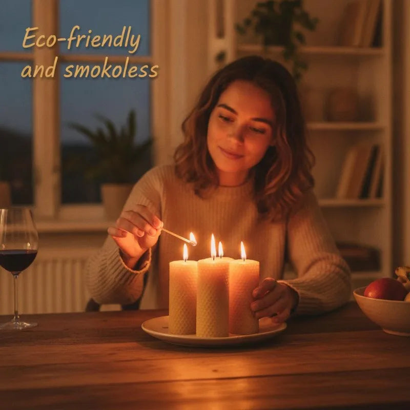 6pcsNatural Pure Beeswax Honeycomb Roll Pillar Candle - 10x3.5cm, Box Pack, Clean Burn, Home Decor & Wedding Gift Candle
