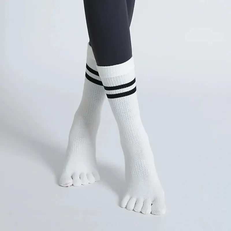 Women Breathable Yoga Socks Mid-tube Non-slip Five Finger Pilates Sports Sock Cotton Fitness Dance Ballet Indoor Floor Socks