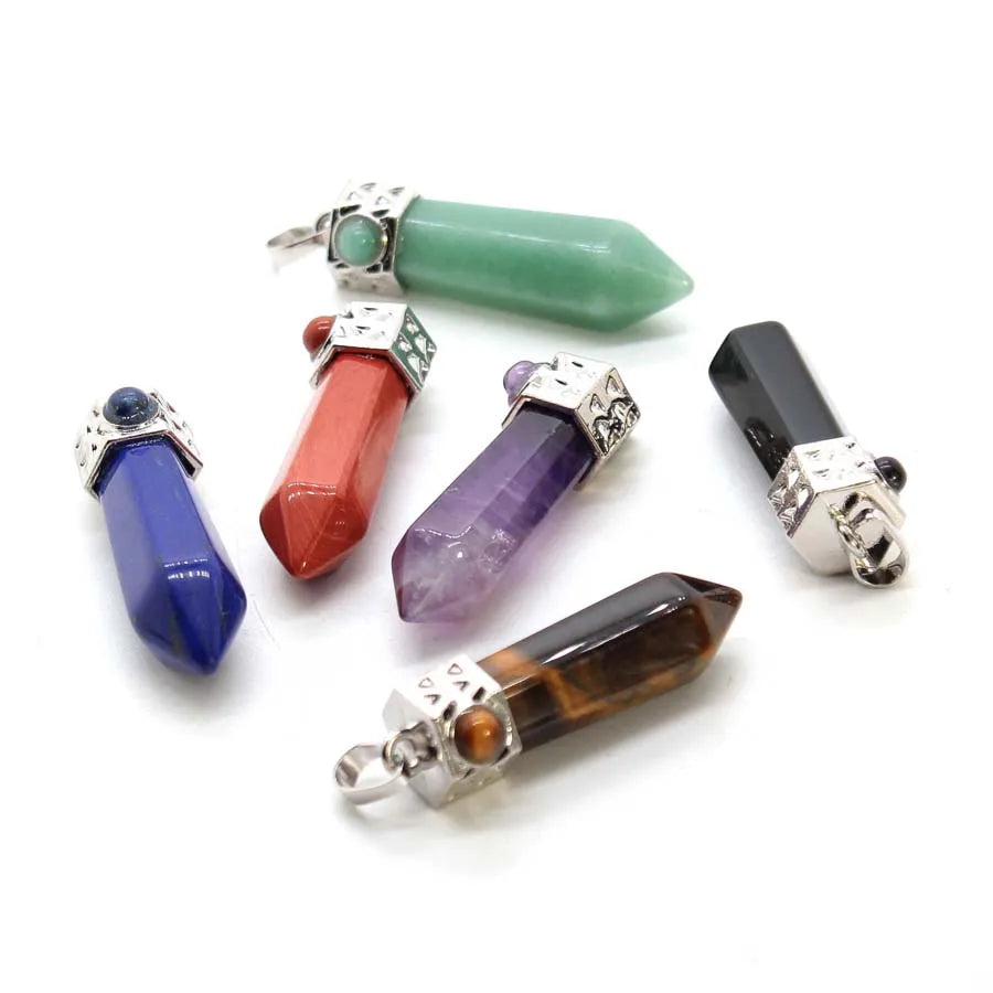 Natural Healing Amethyst Crystal Hexagonal Stone Pendants For Women Necklace DIY Rose Quartz Lapis Lazuli Agate Pendant Jewelry
