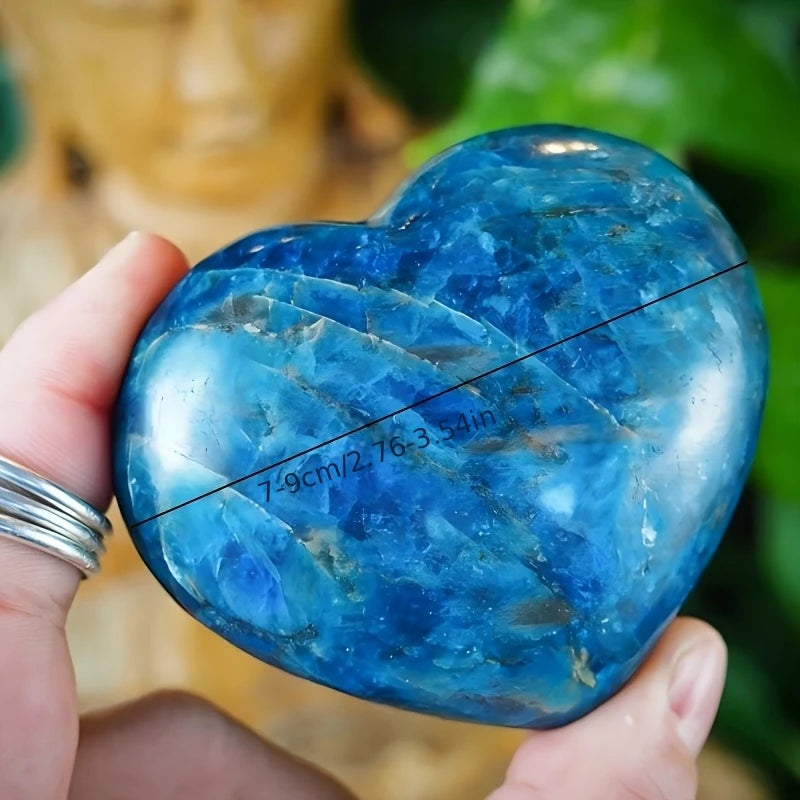 A cute blue apatite heart, a blue apatite heart-shaped palm stone.