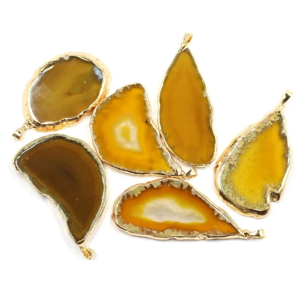 60*40mm Irregular Agate Geode Plated Gold Edged Polished Crystal Slice Handmade DIY Jewelry Making Agate Wind Chime Meditation