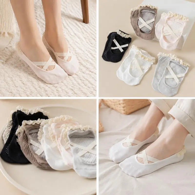 1Pairs Cute Lacework Pilates Socks Princess Women Yoga Socks Professional Backless Breathable Anti-Slip Ballet Sport Socks