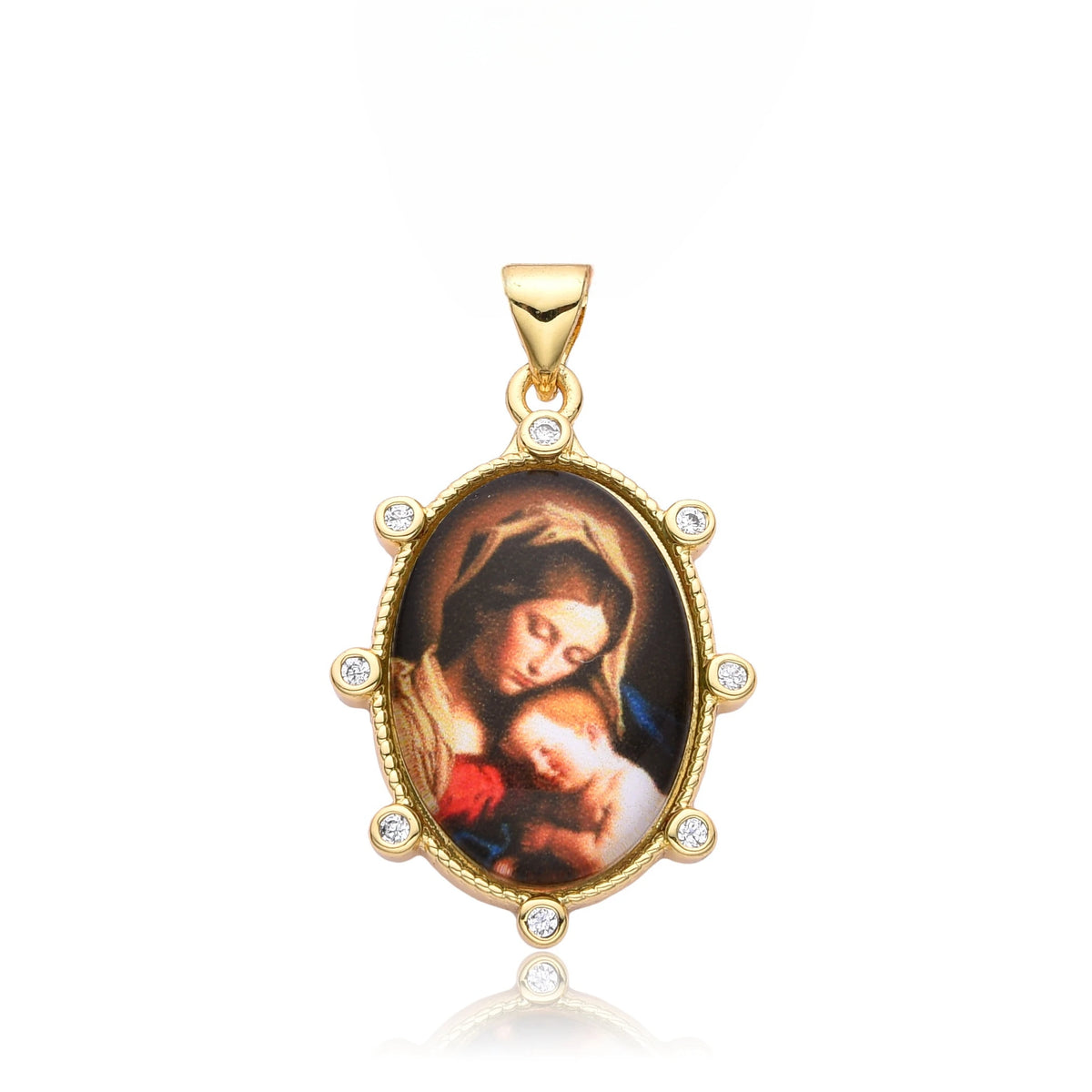Gold Plated Enamel Virgin Mary Pendant Sacred Heart of Jesus Zirconia Edges Medal Necklace Divine Child Charms Catholic Jewelry