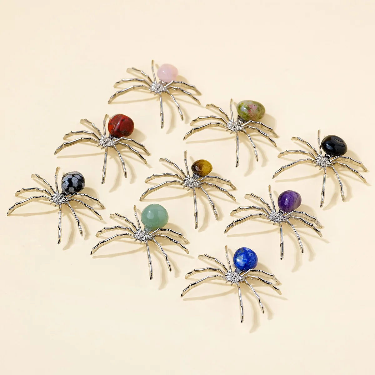 1 Pc Natural Crystal Tumbled Stone Spider Figurine – Halloween Prop, Home Desktop Decor, Handcrafted Ornament, Halloween Gift