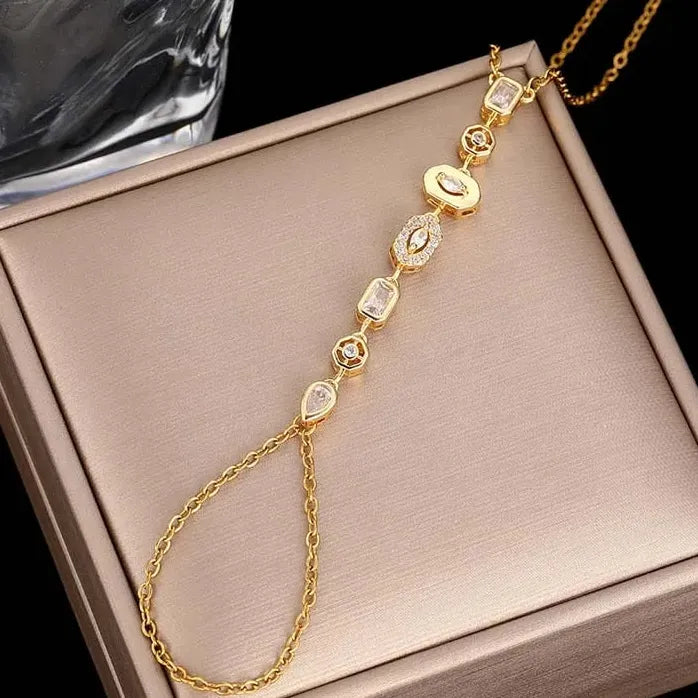 Stainless Steel Colorful Crystal Hand Chain Bracelet for Women Fashion Bangle