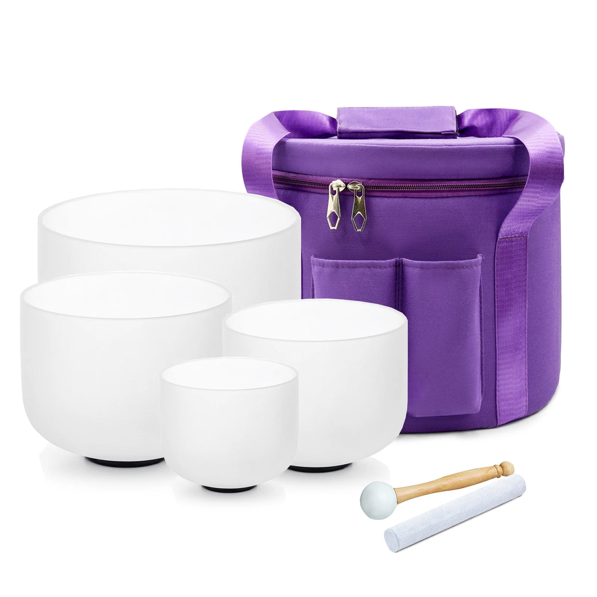 Hye-eun 6"A 8"G 10"E 12"D 4pcs Frosted Quartz Crystal Singing Bowl Chakra Set 440hz/432hz with Free  Purple bag