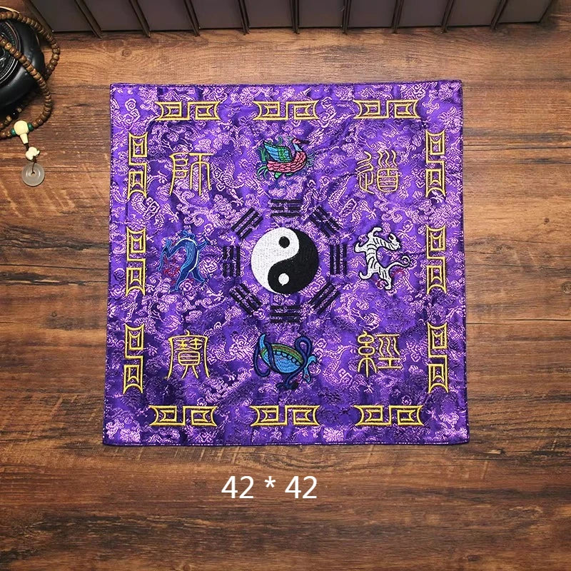 Double-layer Jacquard Silk Satin Fabric Scripture Cloth/Embroidered Eight Trigrams Cranes Four Divine Beasts Scripture Bag Cover