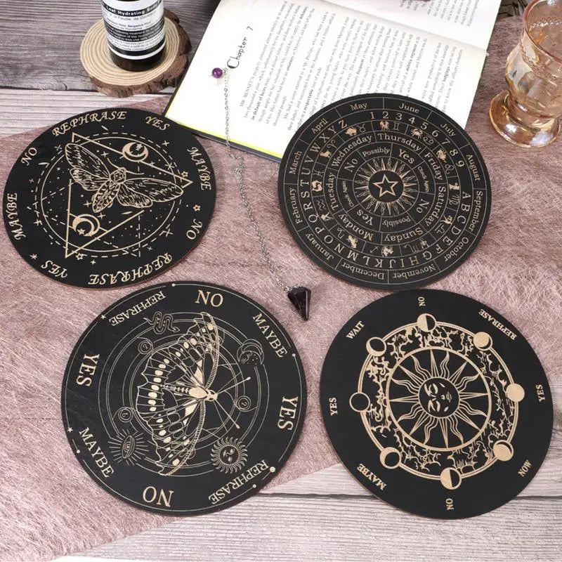 Wooden Pendulum Board Moon Star Divination Energy carven Plate Healing meditation Board Ornaments Metaphysical Altar Ouija Board
