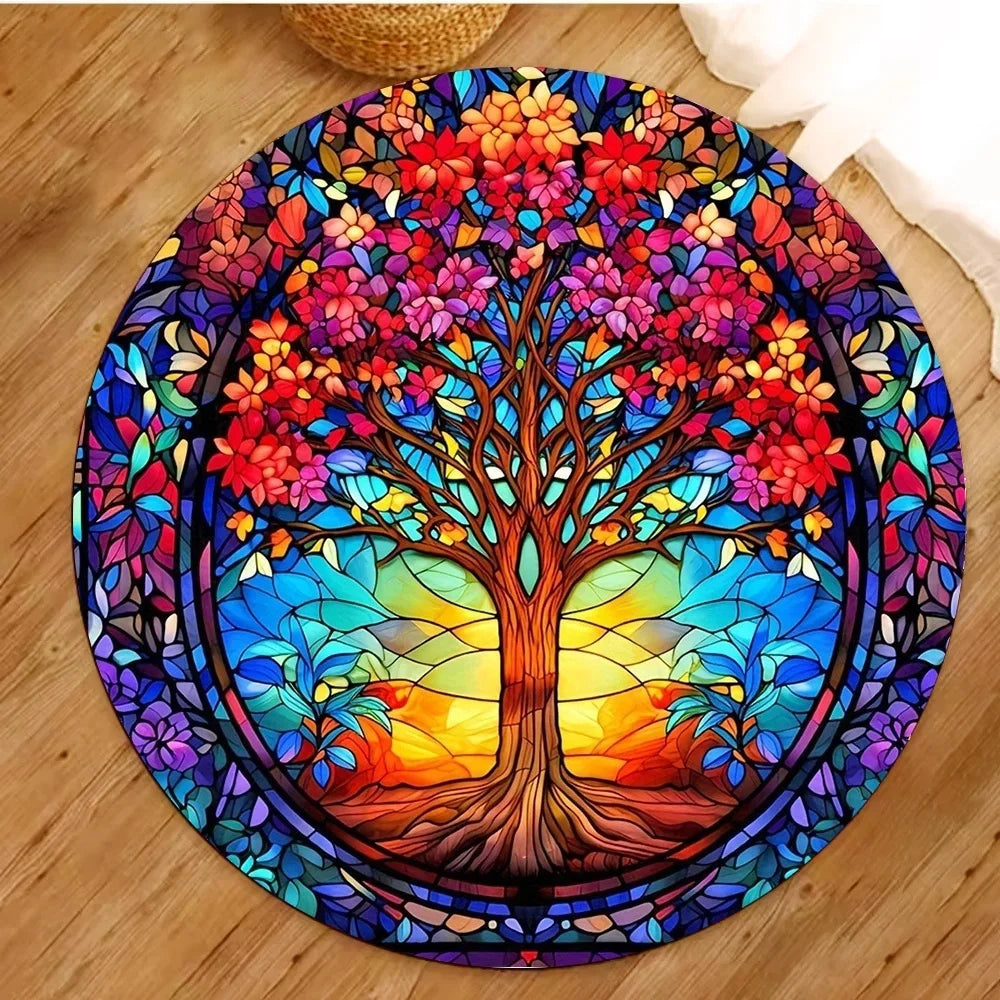 Tree of Life Round Rugs Yoga Floor Mat Nature Mandala Design Circle Carpet Home Living Room Bedroom Decor Ancient Spiritual Rug