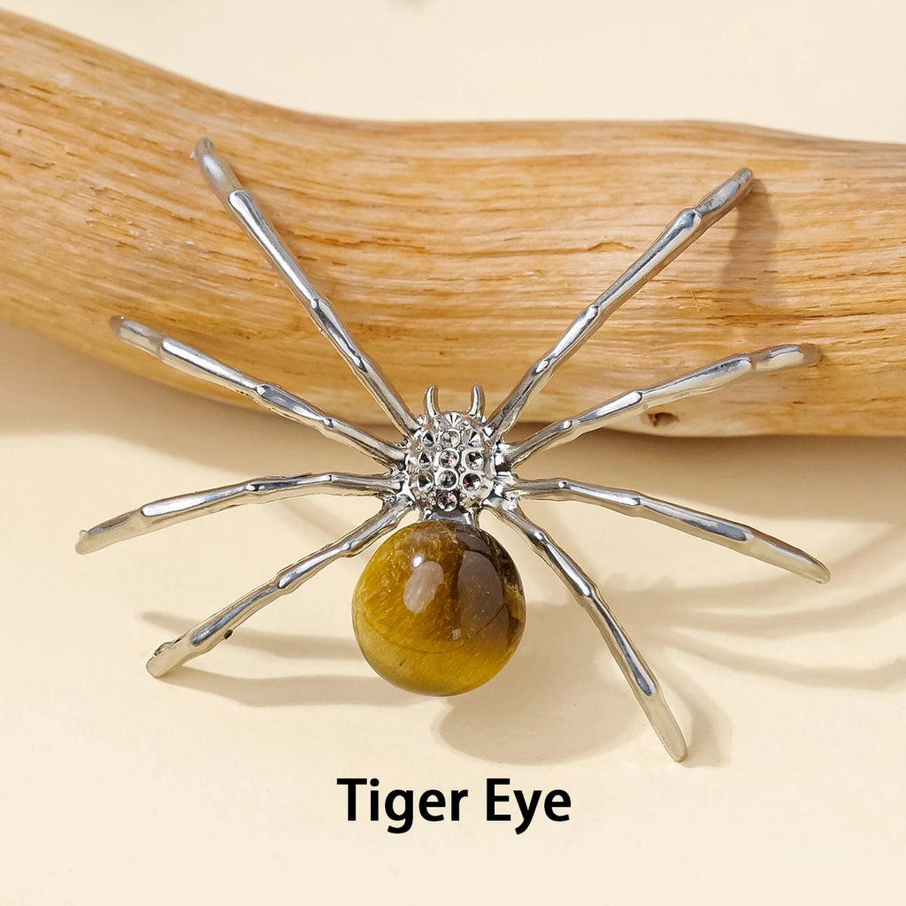 1 Pc Natural Crystal Tumbled Stone Spider Figurine – Halloween Prop, Home Desktop Decor, Handcrafted Ornament, Halloween Gift