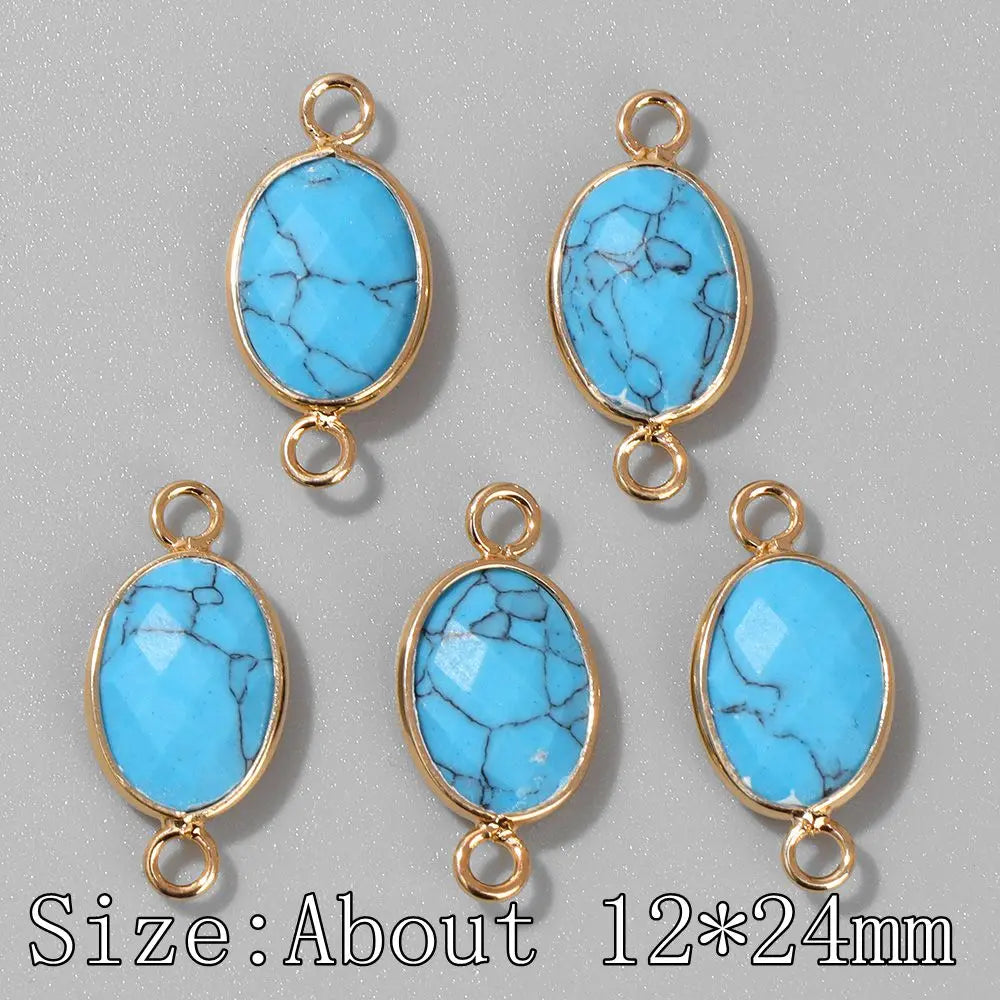 3Pcs Faceted Natural Stone Pendants Tiger Eye Crystal Double Hole Connectors Charm for Jewelry Making DIY Necklace Accessories