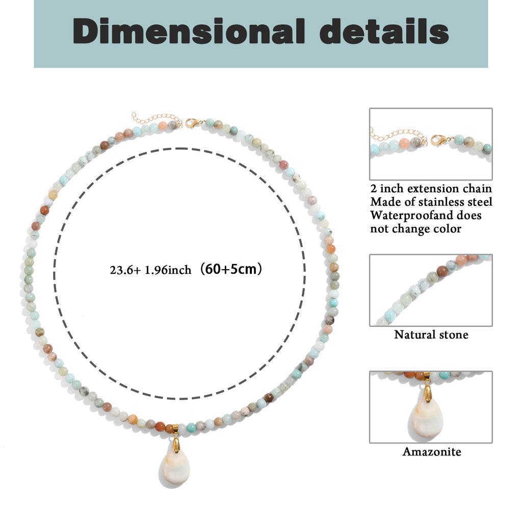 Fashion Boho Rose Quartz Necklace 6mm Round Beads Waterdrop Pendant Necklace for Women Collar Healing Crystal Jewelry