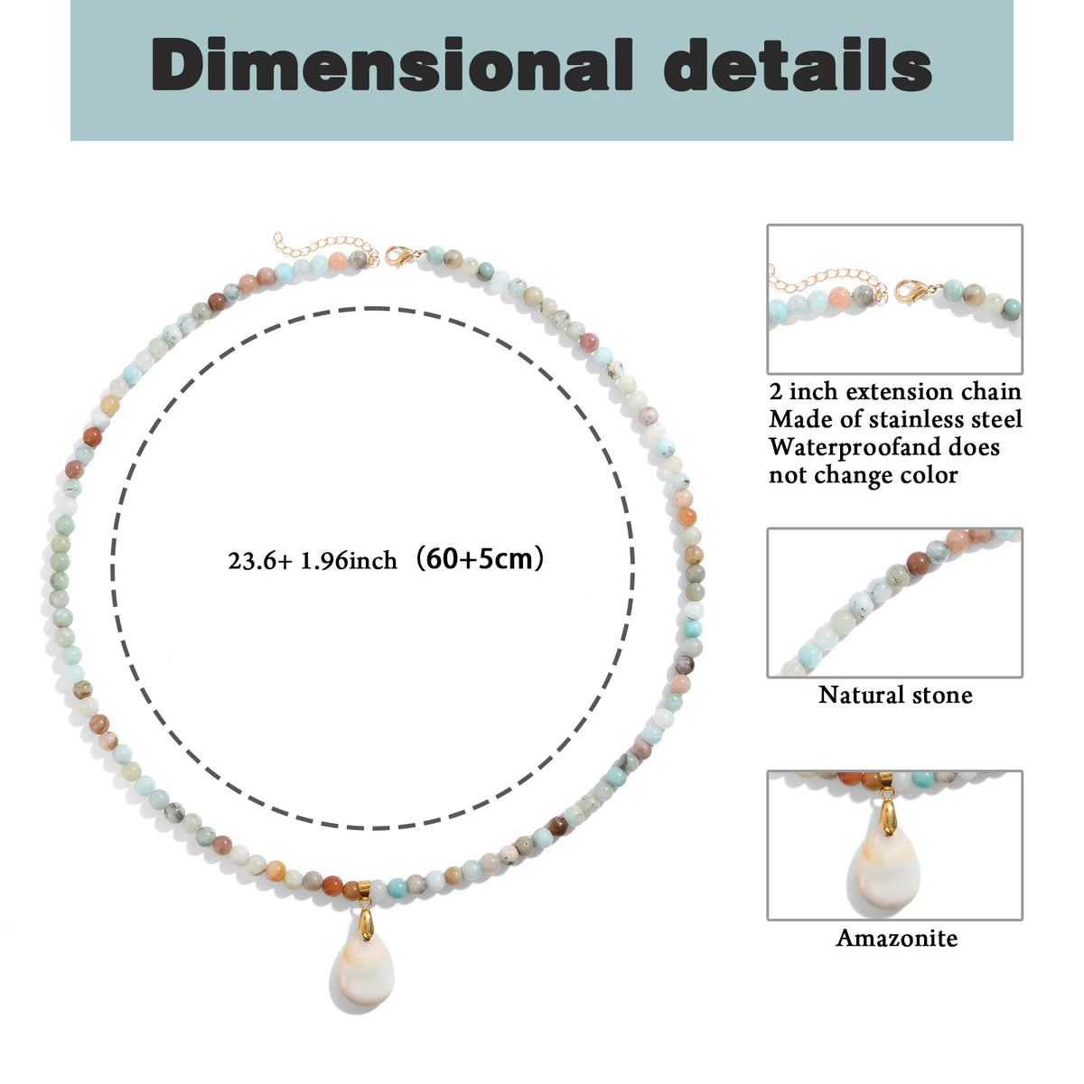 Fashion Boho Rose Quartz Necklace 6mm Round Beads Waterdrop Pendant Necklace for Women Collar Healing Crystal Jewelry