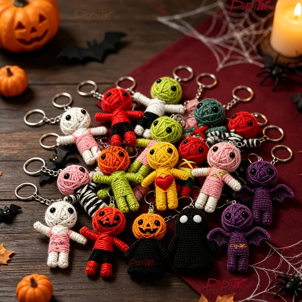 Small Creepy Voodoo Dolls Keychains Halloween Scary Ghost Ornaments DIY Revenge Voodoo Doll Toy Horror Fidget Gift for Christmas