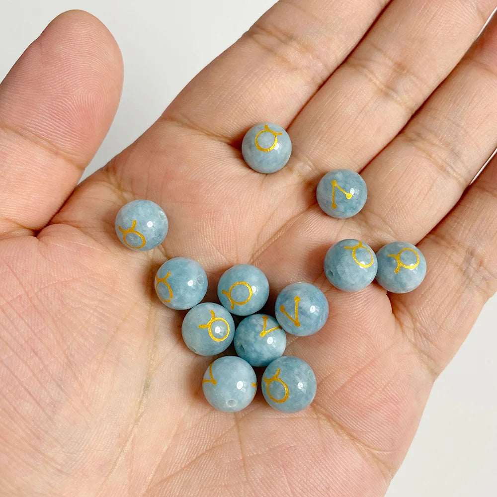 Wholesale 12 Zodiac Mooonstone Charms Natural Stone Sandstone Agates Constellation Sign Beads For Jewelry Making Accessories Set
