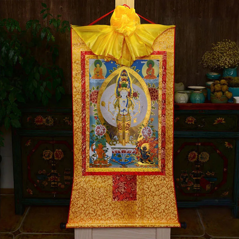 35*20cm Tibetan Thangka Wall Art Padmasambhava Green Tara Buddha Painting Hanging Decor Religious Scroll Picture Home Decoration