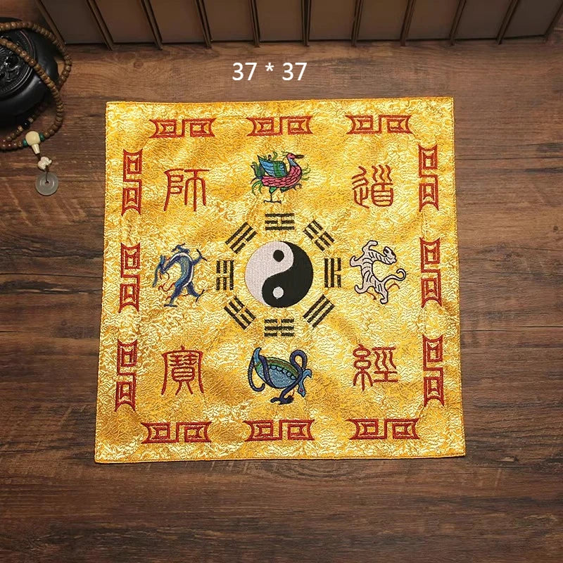 Double-layer Jacquard Silk Satin Fabric Scripture Cloth/Embroidered Eight Trigrams Cranes Four Divine Beasts Scripture Bag Cover
