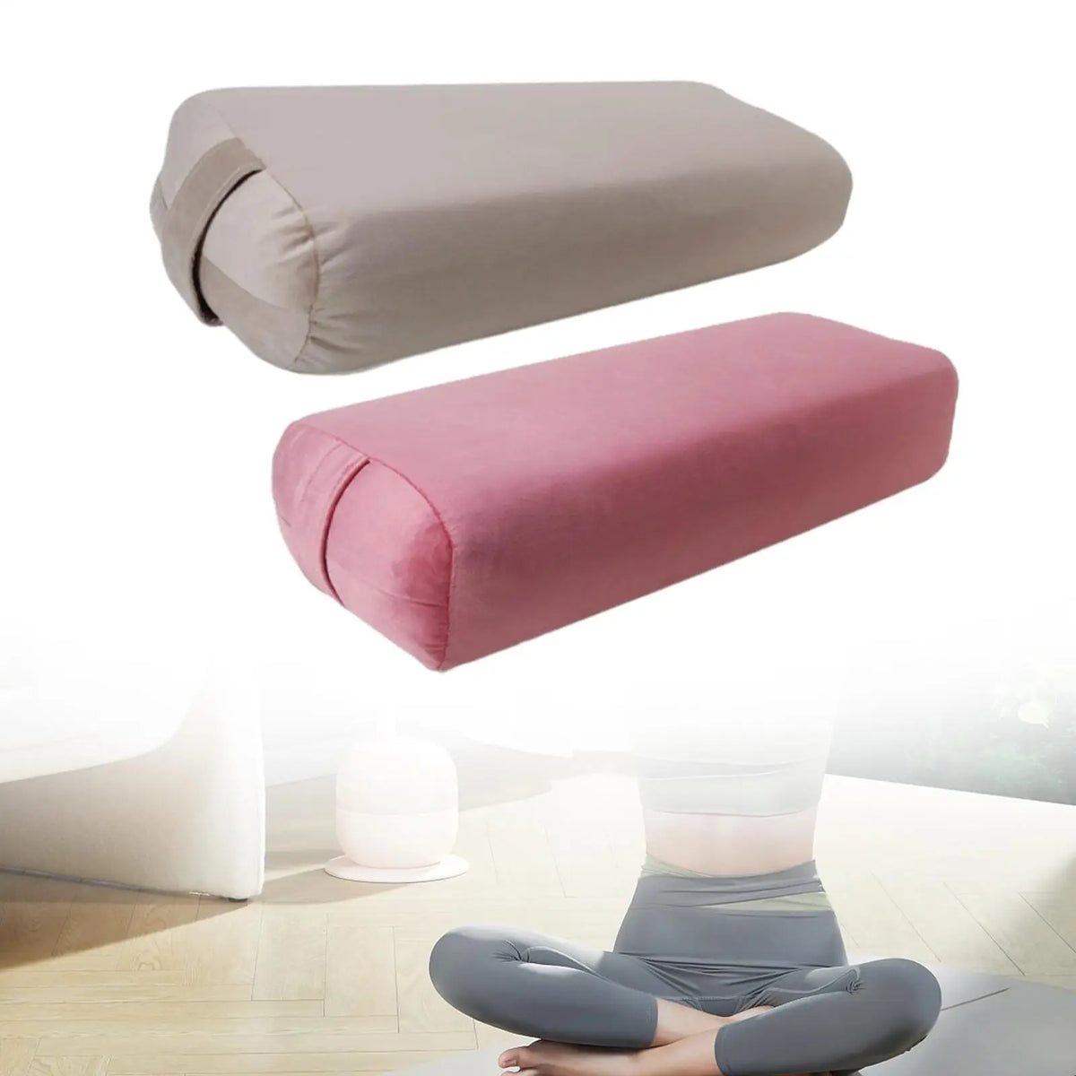Yoga Bolster Pillow High Elastic Removable Cover with Carry Handle Pillow Meditation Cushion for Legs Restorative Yoga