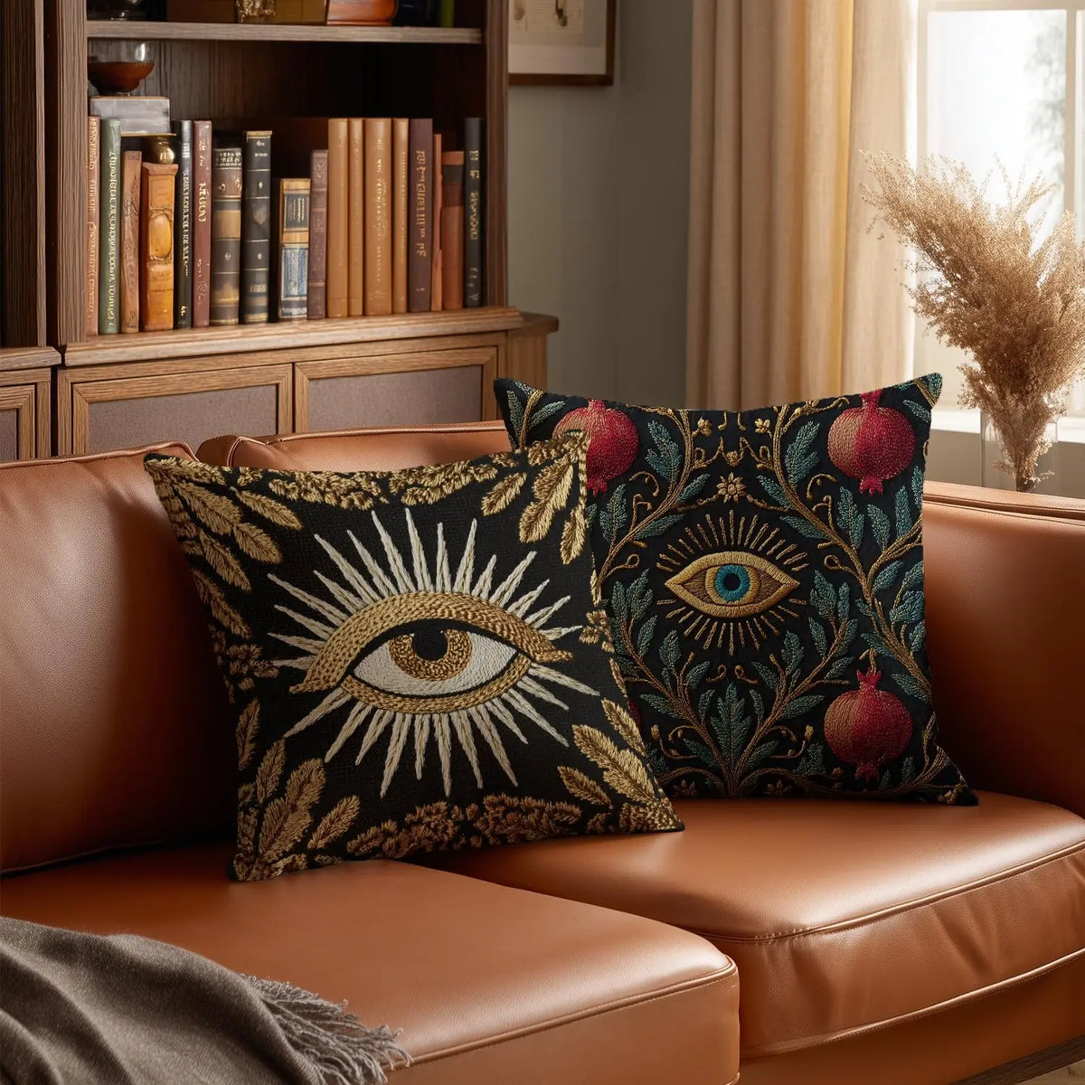 Printed pattern Mystical All Seeing Eye Pillowcase Boho Wiccan Spiritual Cushion Cover 18x18 Inch Black Gold Home Decor Gift