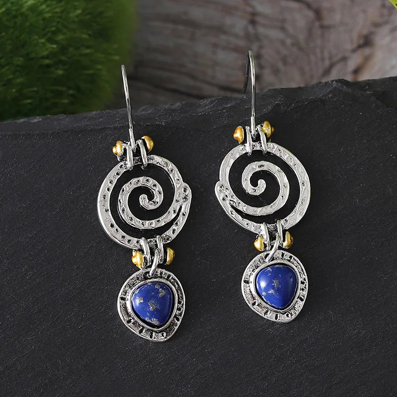 DIY accessories European and American cross-border creative circle ethnic style earrings, personalized natural lapis lazuli holl