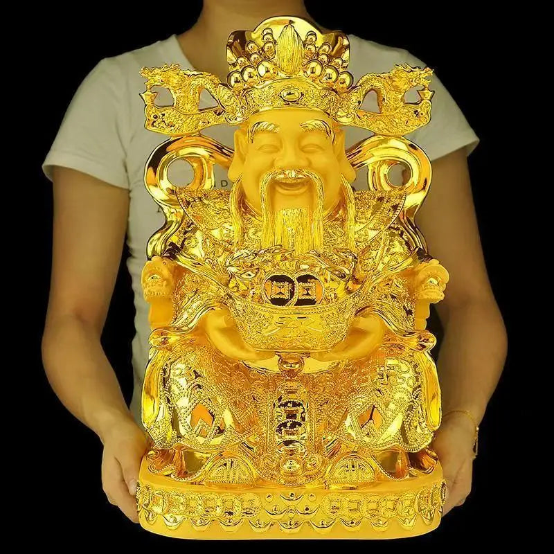 Feng Shui Gold God of Wealth Lucky Resin Statue Home Decor Entrance Living Room Crafts
