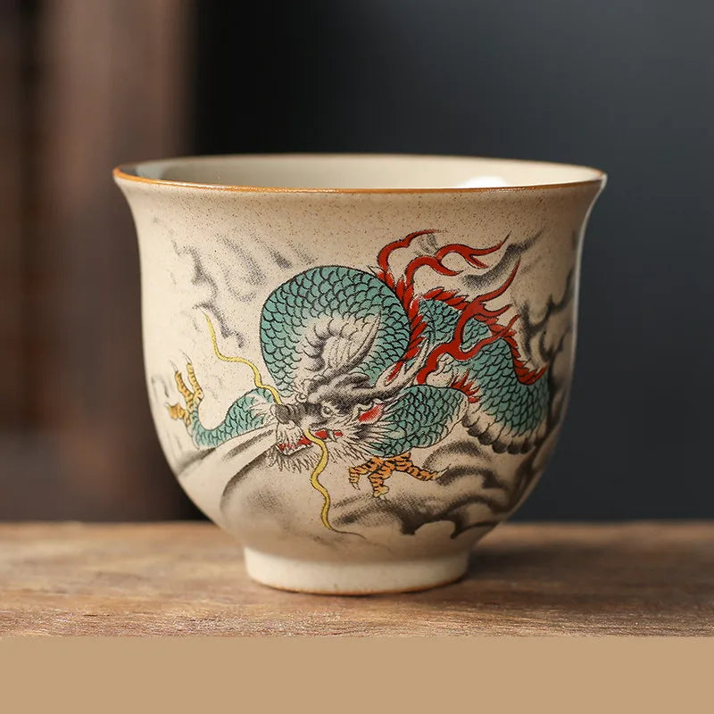 1 Pc Chinese Zodiac Ceramic Tea Cup Handmade Vintage Pottery Tea Bowl Teaware Master Teacup Personal Meditation Cup 110ml