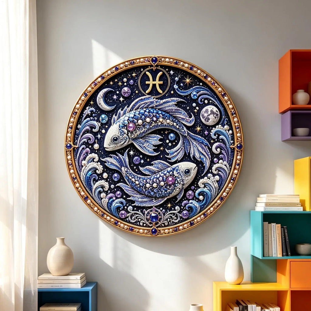 12 Zodiacs Signs Pearl Art Kit Round Constellation Themed DIY Beaded Artwork Astrology Wall Decor Craft Set for Zodiacs Lovers